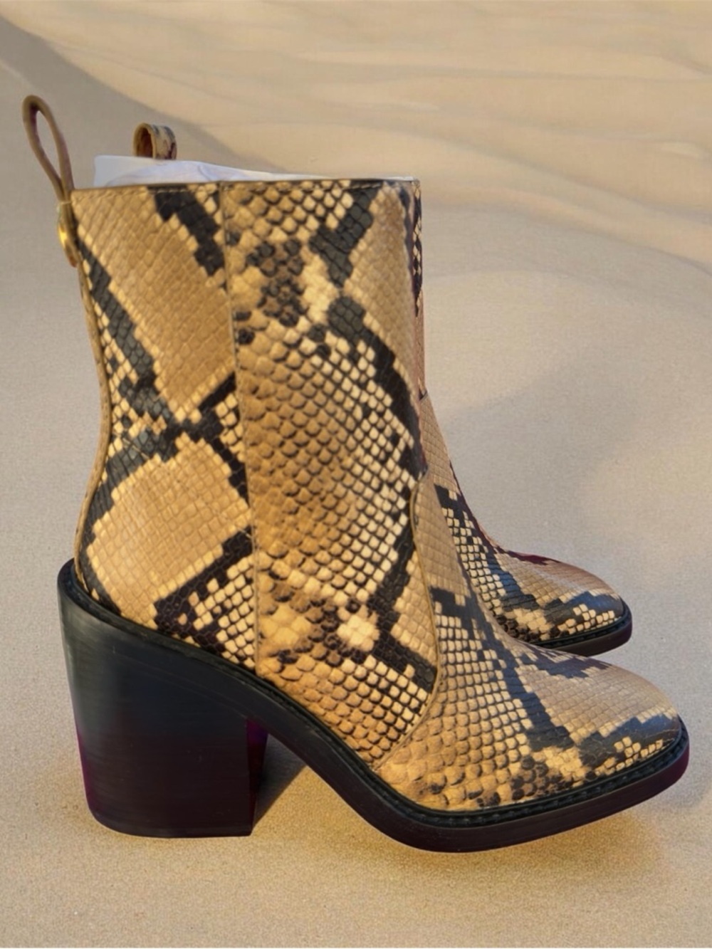 Tory Burch ROCCIO Snake Print Leather Western Ankle Heel Boots 7.5 NEW $595 - Picture 3 of 12